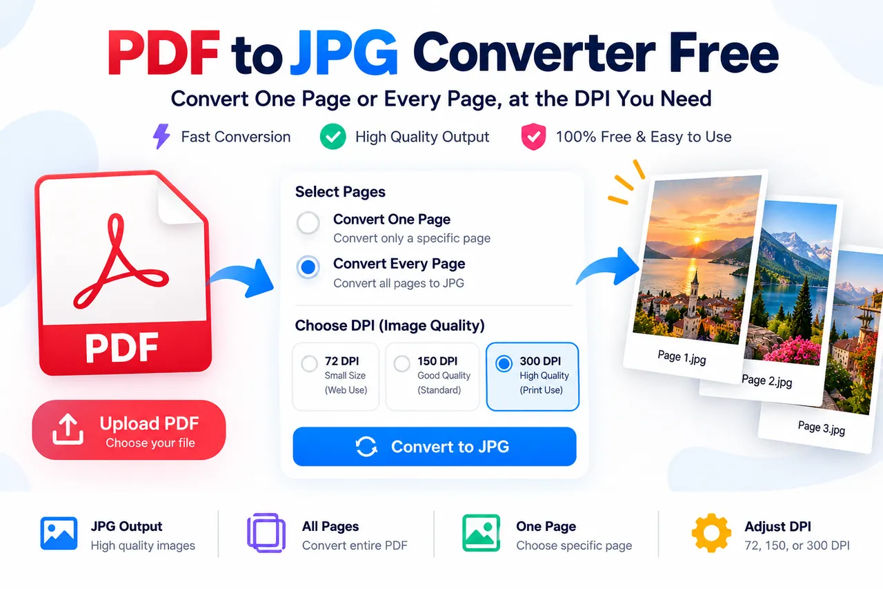PDF to JPG Converter Free: One Page or Every Page, at the DPI You Need