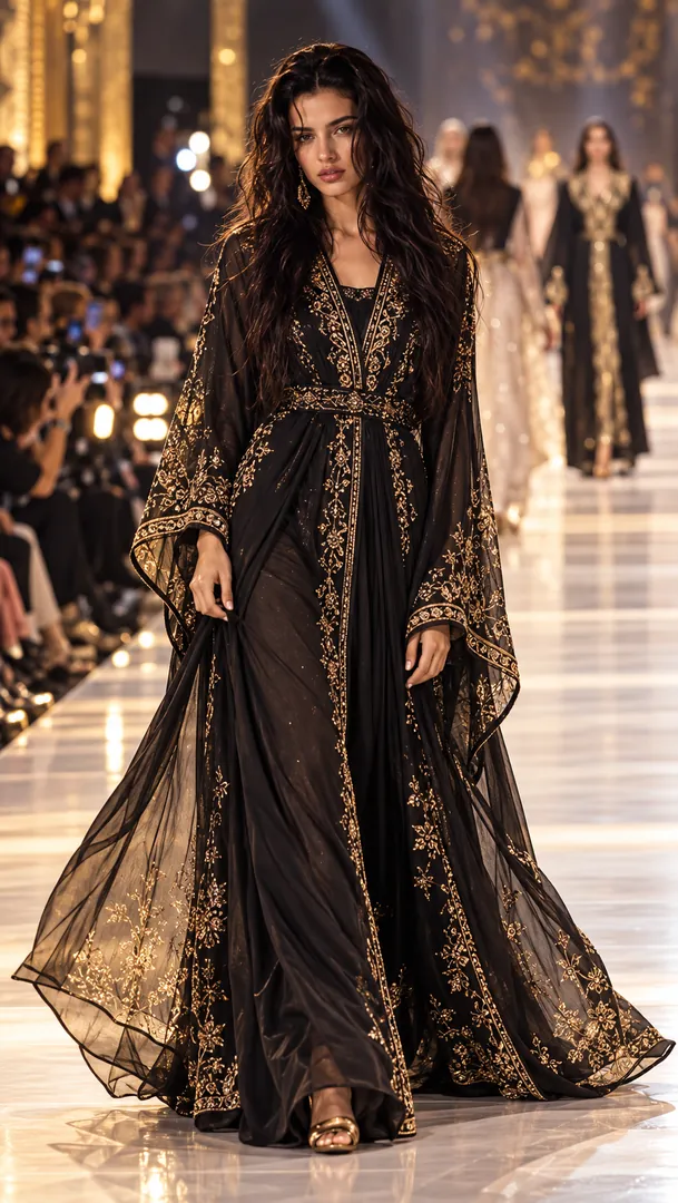 Abaya Fashion Runway: AI Arabian Cultural & Fashion prompt example