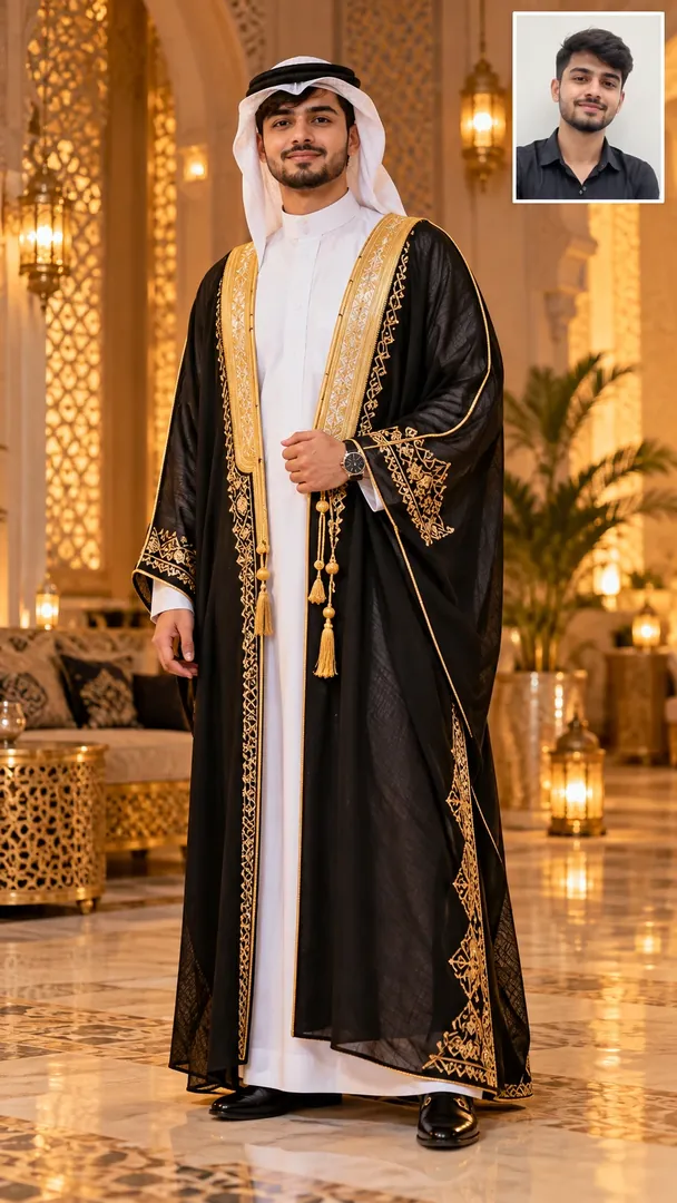 Bisht Ceremonial Portrait: AI Arabian Cultural & Fashion photo effect
