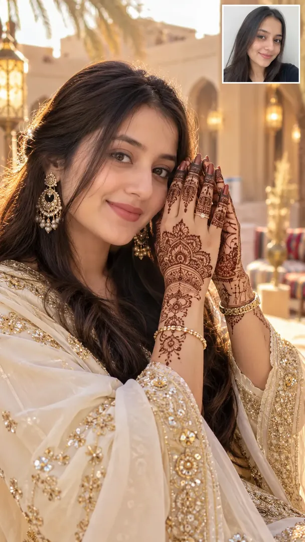 Henna Art Portrait: AI Arabian Cultural & Fashion photo effect example 2