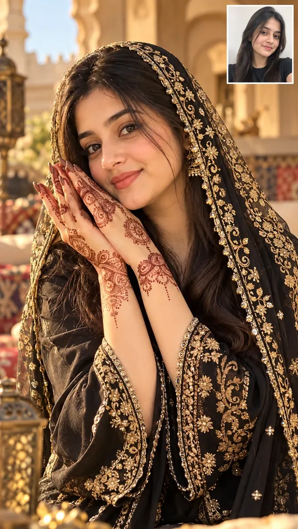 Henna Art Portrait: AI Arabian Cultural & Fashion photo effect