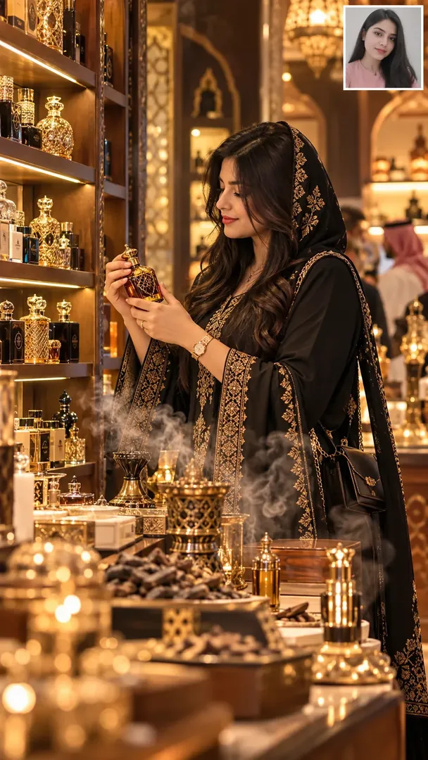 Oud & Perfume Boutique: AI Arabian Cultural & Fashion photo effect example 2