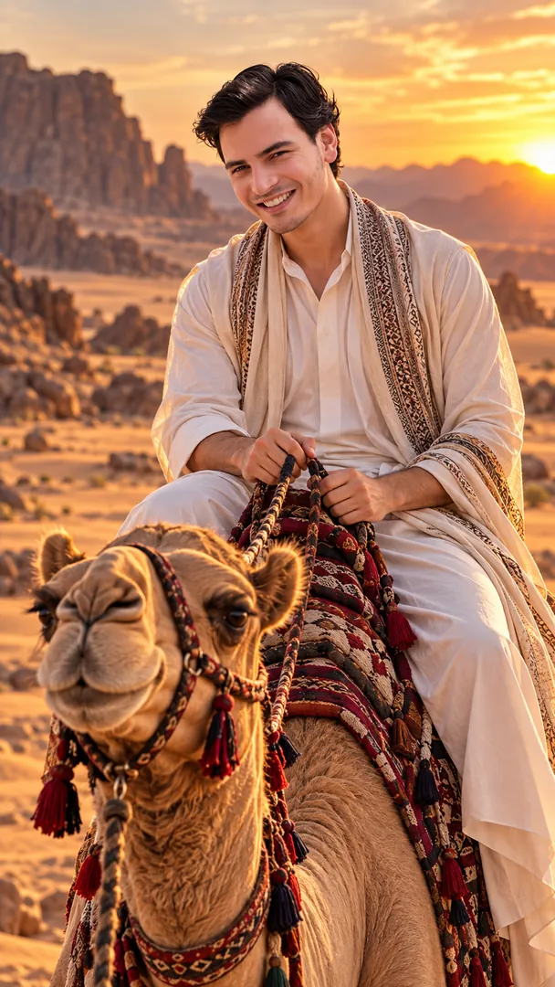 Camel Ride: AI Arabian Desert prompt example