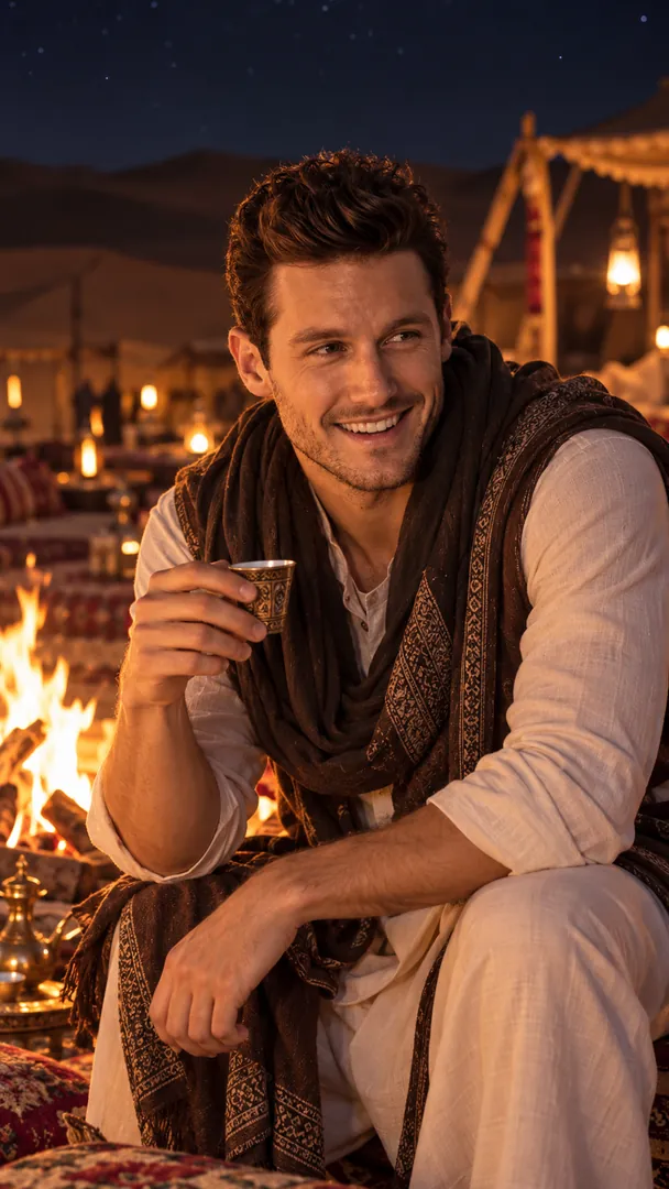 Desert Bonfire Night: AI Arabian Desert photo effect