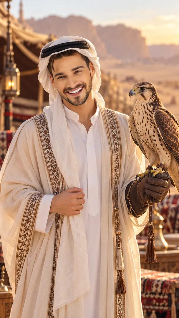 Falcon on Hand: AI Arabian Desert photo effect