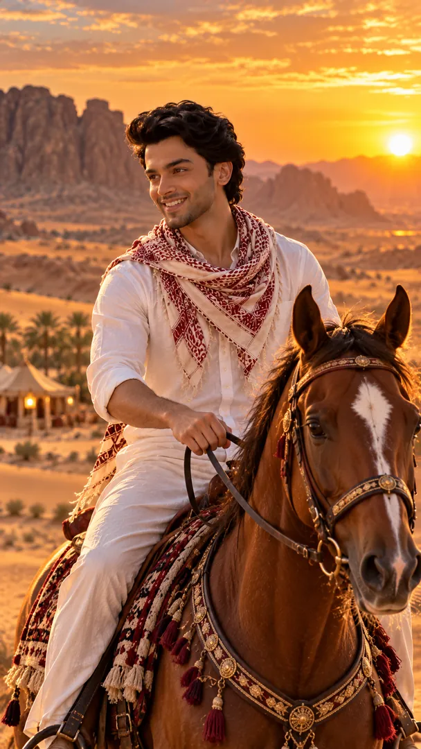 Horse Riding Arabian Desert: AI Arabian Desert photo effect example 2