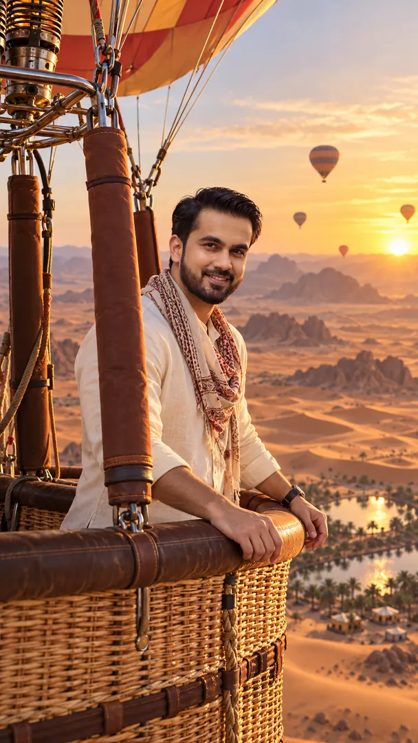 Hot Air Balloon Desert: AI Arabian Desert photo effect example 2