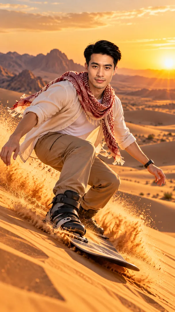 Sandboarding Adventure: AI Arabian Desert photo effect example 2