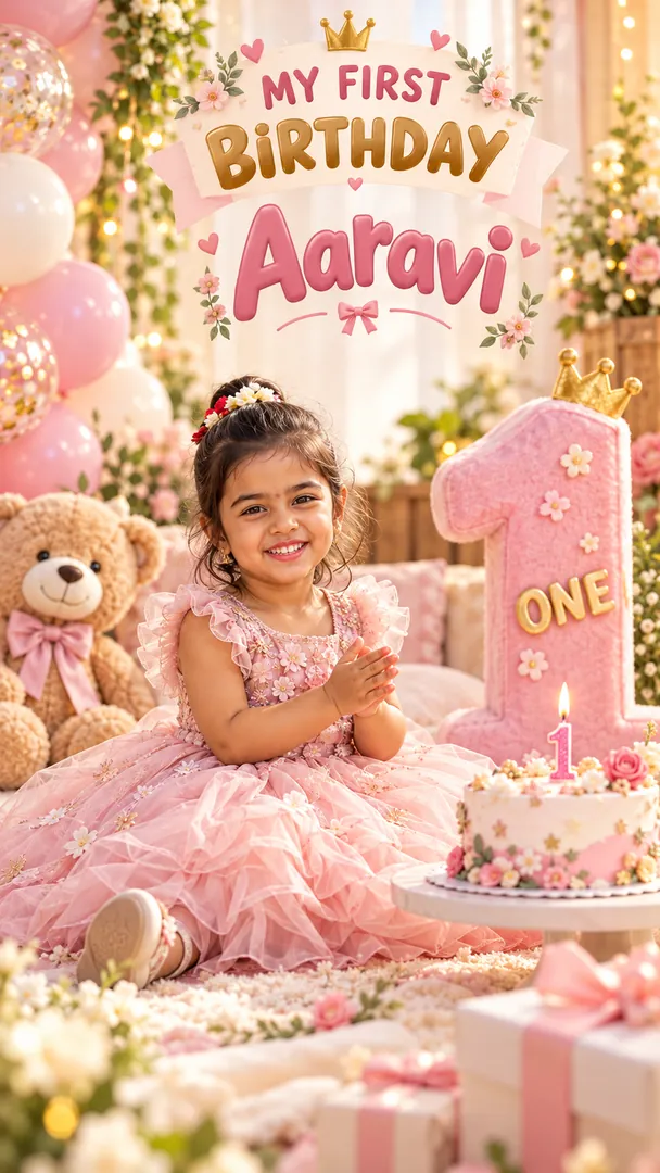 1st Birthday Poster example 2: AI Birthday Posters & Custom Wishes photo effect