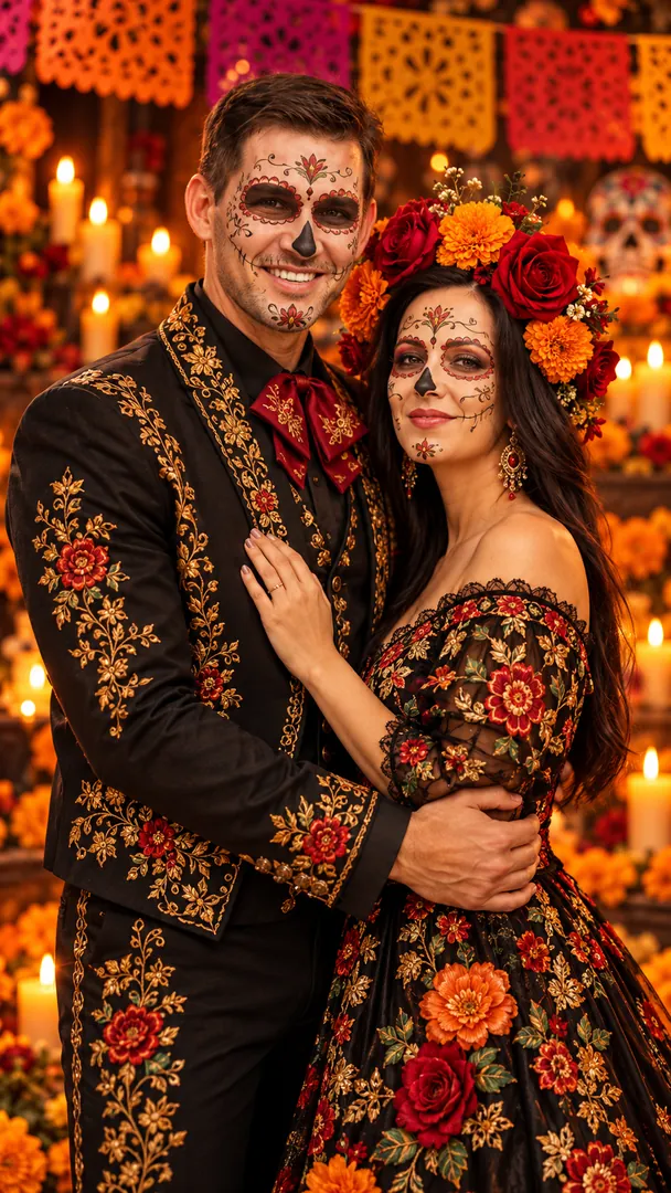 Day of the Dead Couple example 2: AI Day of the Dead photo effect