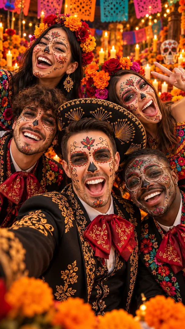 Día de los Muertos Group Celebration: AI Day of the Dead photo effect