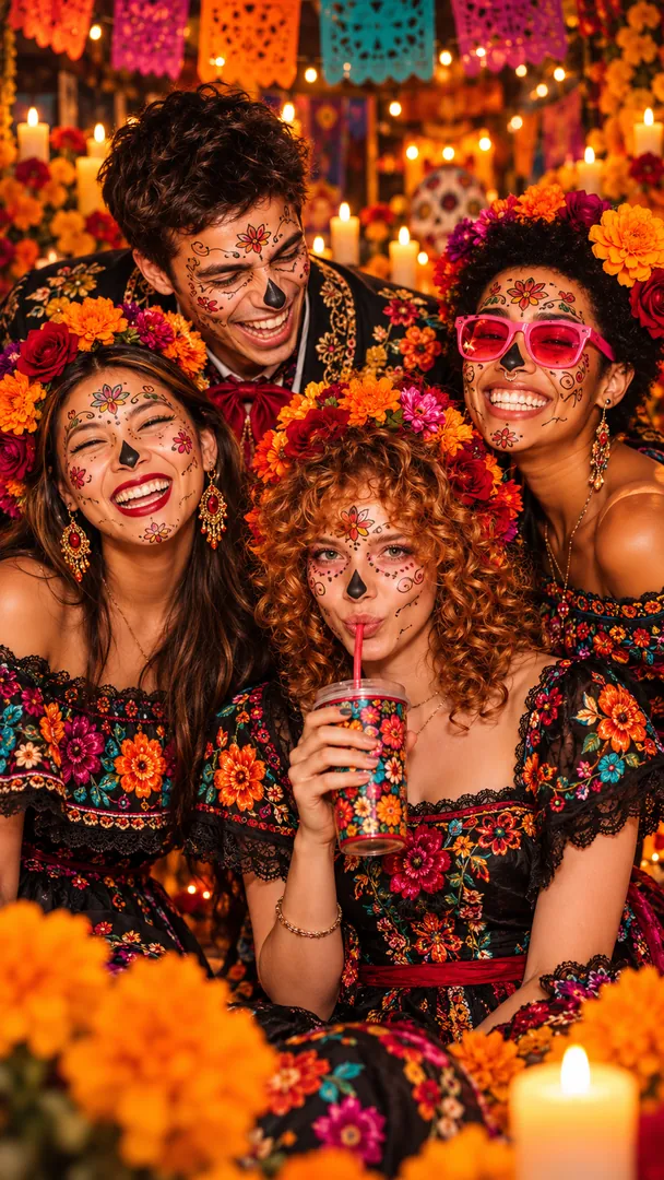 Día de los Muertos Group Celebration example 2: AI Day of the Dead photo effect