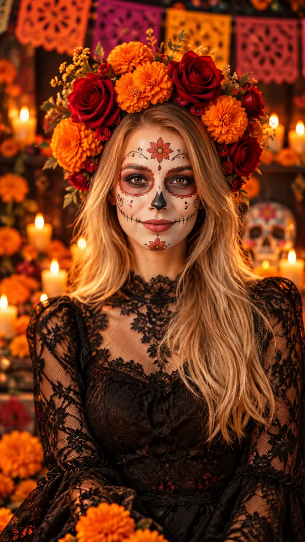La Catrina Portrait: AI Day of the Dead example