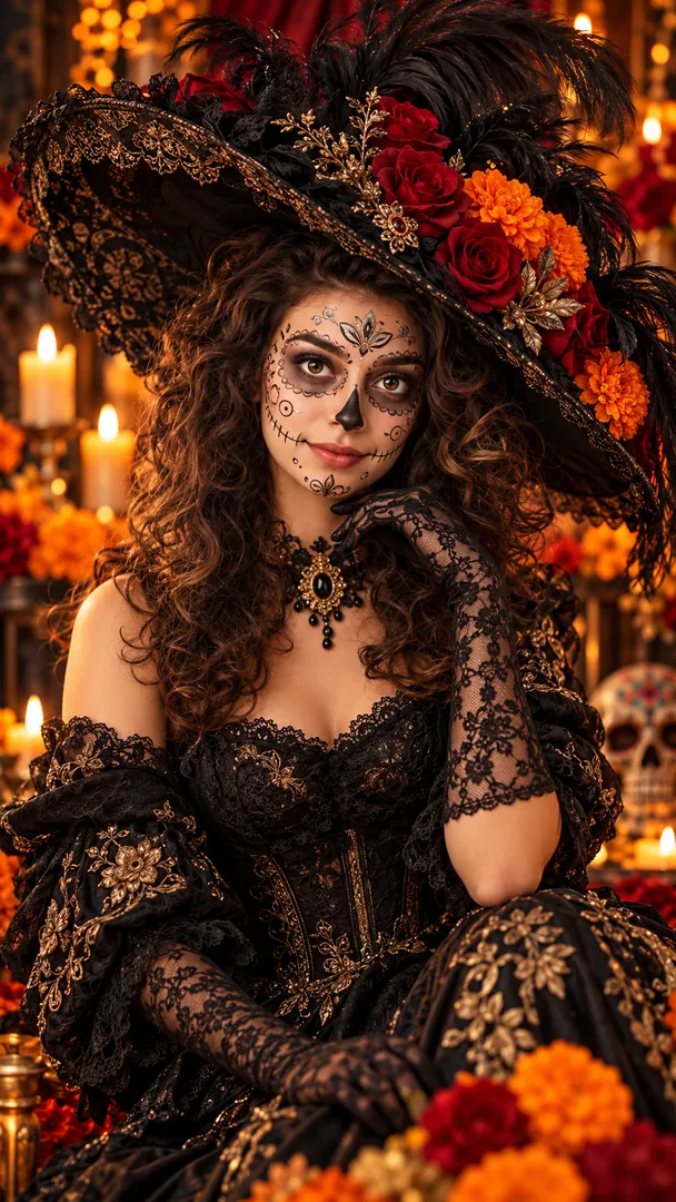 Midnight Catrina Glamour: AI Day of the Dead photo effect