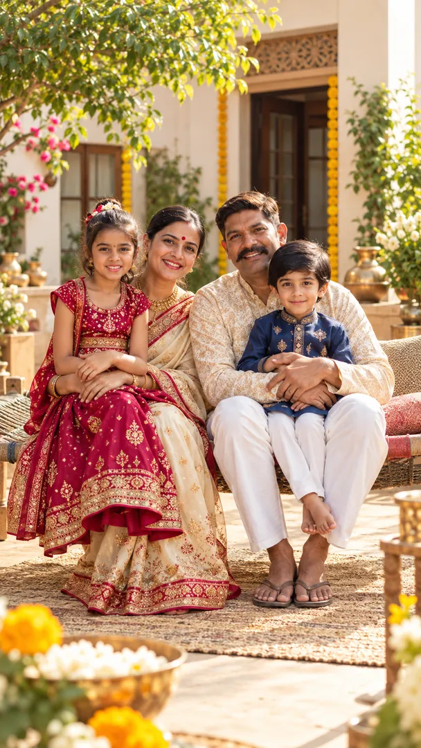 New Year Family Portrait example 2: AI Diwali photo effect