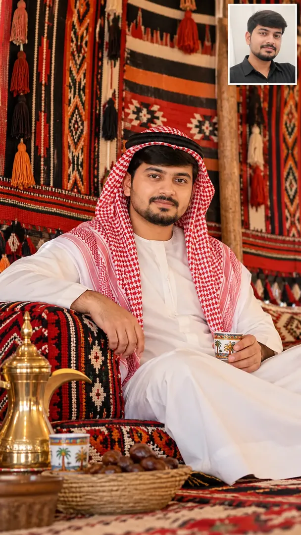 Al Sadu Weaving Portrait: AI Gulf Festivals & Traditions photo effect