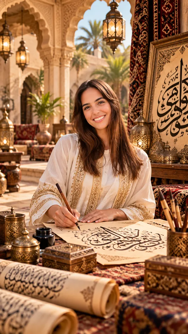 Arabian Calligraphy Portrait: AI Gulf Festivals & Traditions prompt example