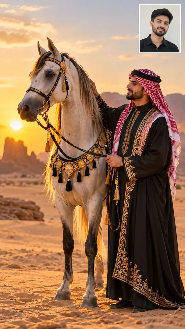 Arabian Horse Portrait: AI Gulf Festivals & Traditions photo effect example 2