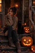 Black Cat & Pumpkin Porch: AI Halloween example