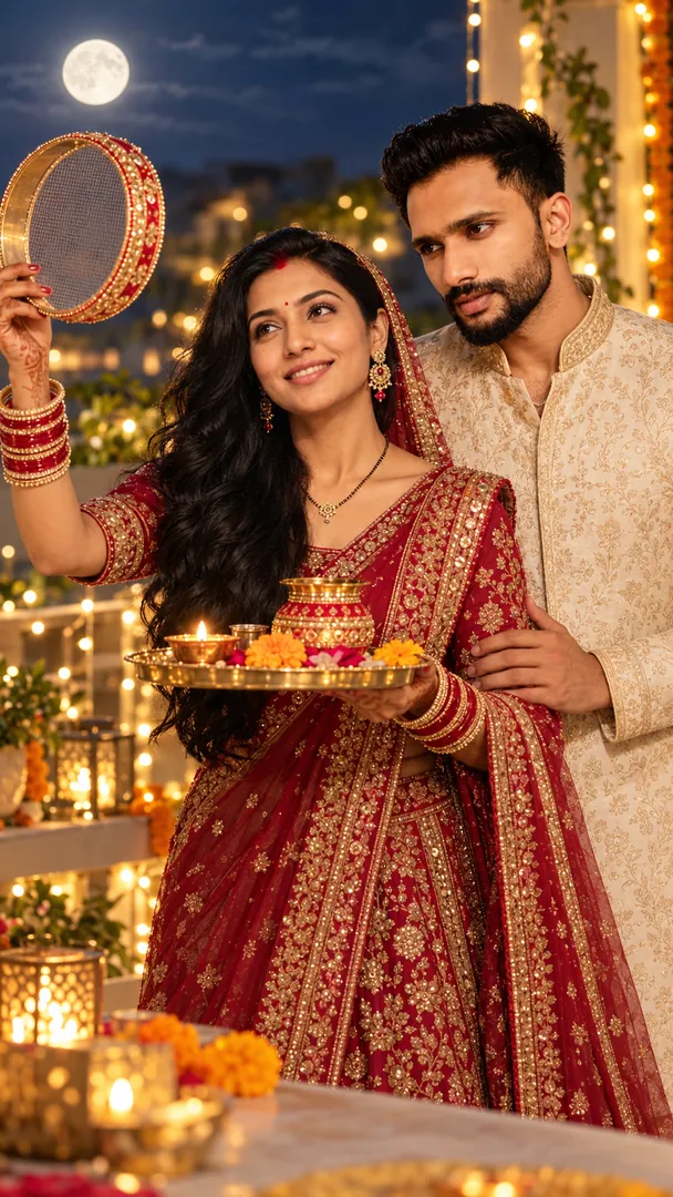 Karwa Chauth Couple Portrait: AI Karwa Chauth photo effect