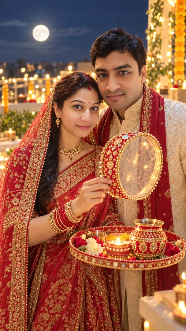 Karwa Chauth Couple Portrait: AI Karwa Chauth photo effect example 2