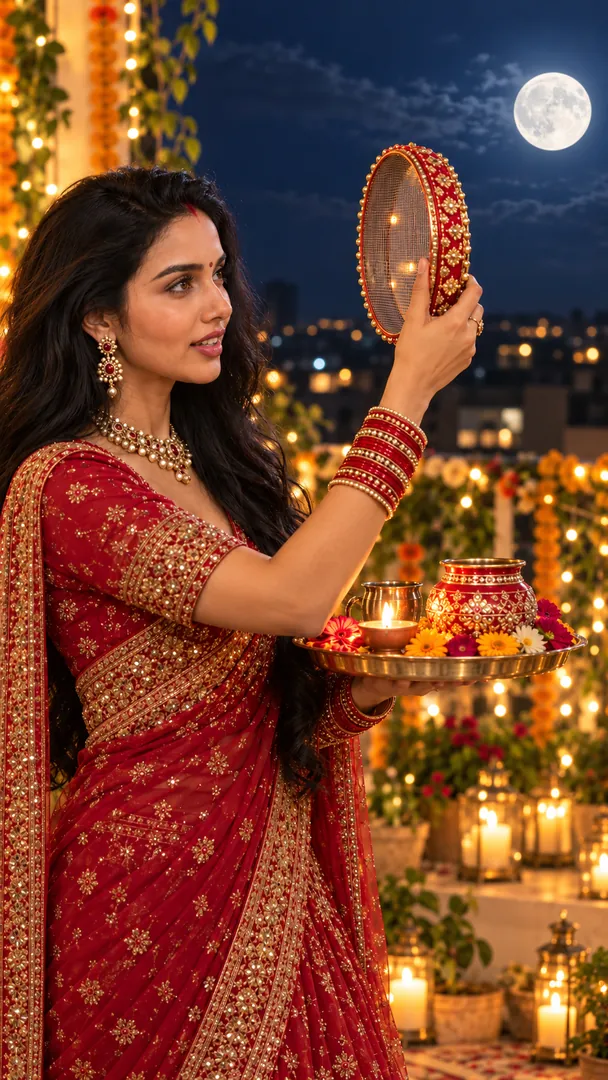 Moon Darshan Ritual: AI Karwa Chauth photo effect