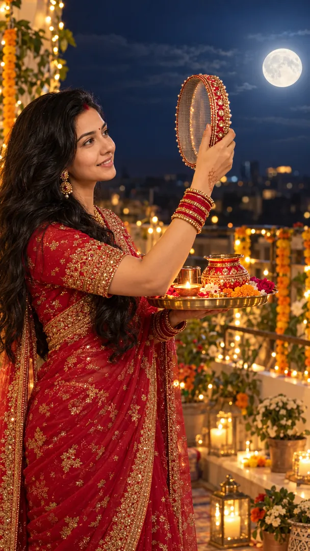 Moon Darshan Ritual: AI Karwa Chauth photo effect example 2