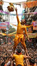 Dahi Handi Pyramid: AI Krishna Janmashtami example