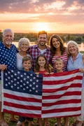 Family with American Flag: AI Patriotic USA example