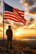 American Flag at Sunrise: AI Patriotic USA example