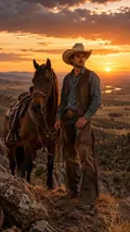 Lone Cowboy Sunset: AI Western Cowboy example