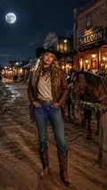 Moonlit Wild West: AI Western Cowboy example